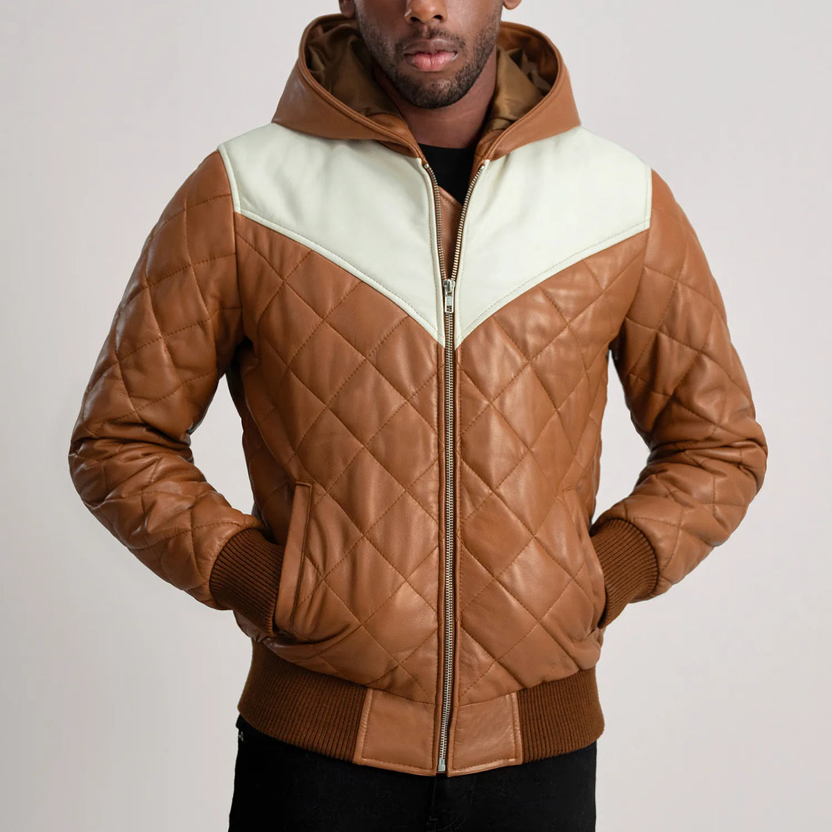 Norman جاكيت جلد بيج Puffer جاكيت جلد رجالي – alternate product view 4