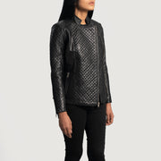 Black Sheepskin Leather Biker Jacket - Back View Showing Tailored Shoulder Fit &amp; Clean Hemline