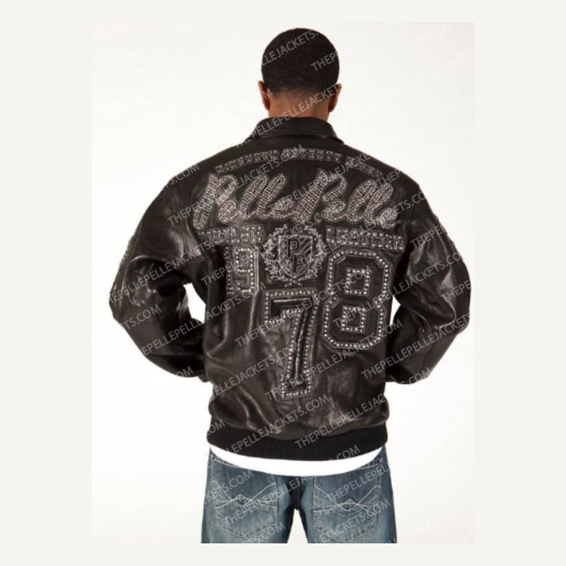 Encrusted Varsity جاكيت جلد نسائي
