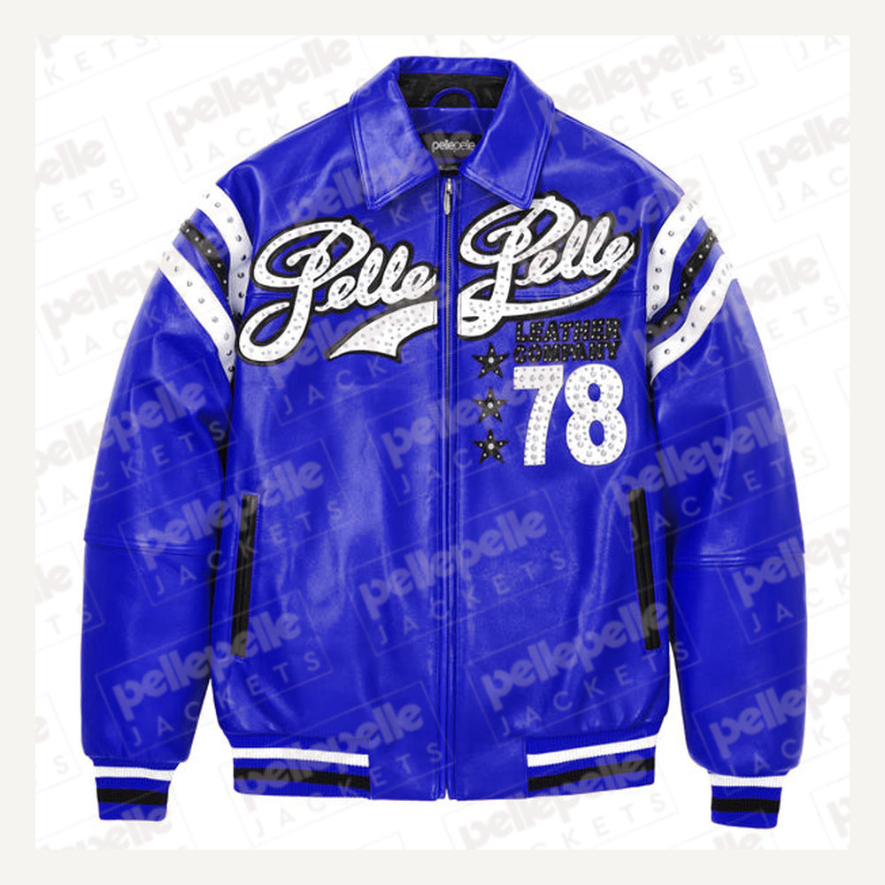 
Encrusted Varsity جاكيت جلد (Navy) نسائي