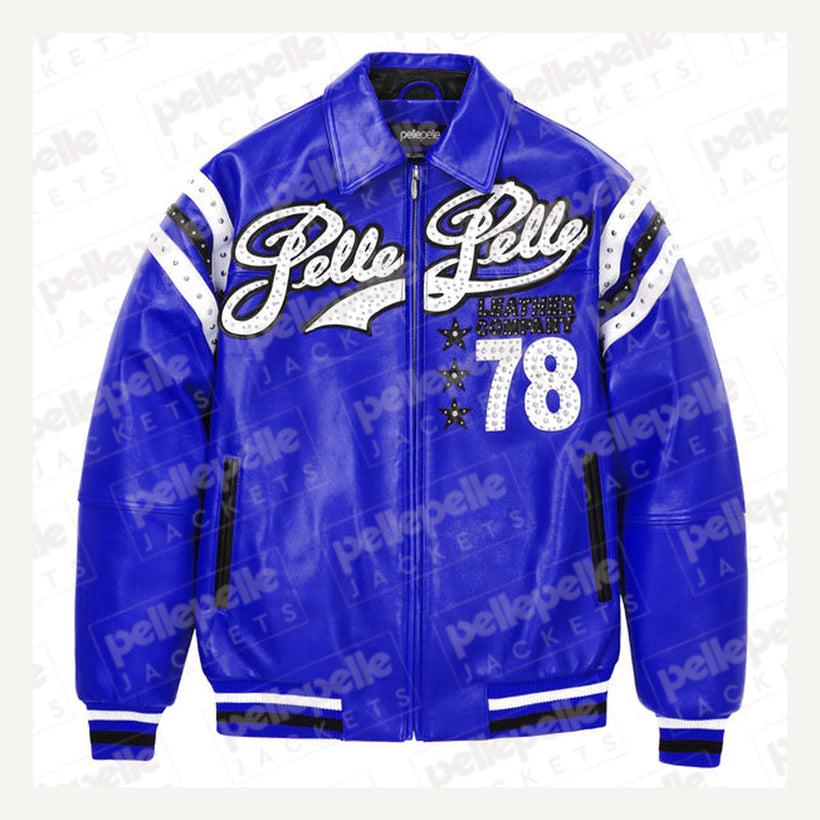 Encrusted Varsity جاكيت جلد (Navy) نسائي