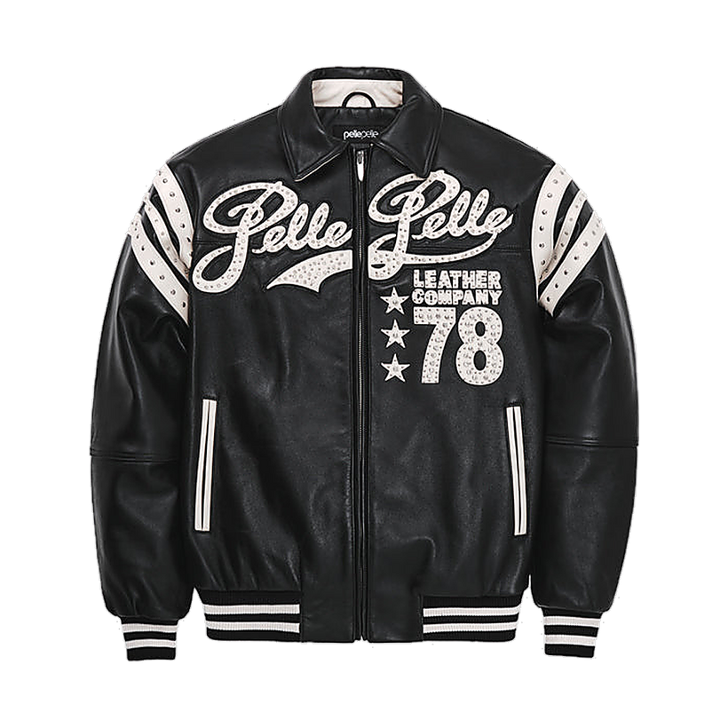 Encrusted Varsity جاكيت جلد نسائي