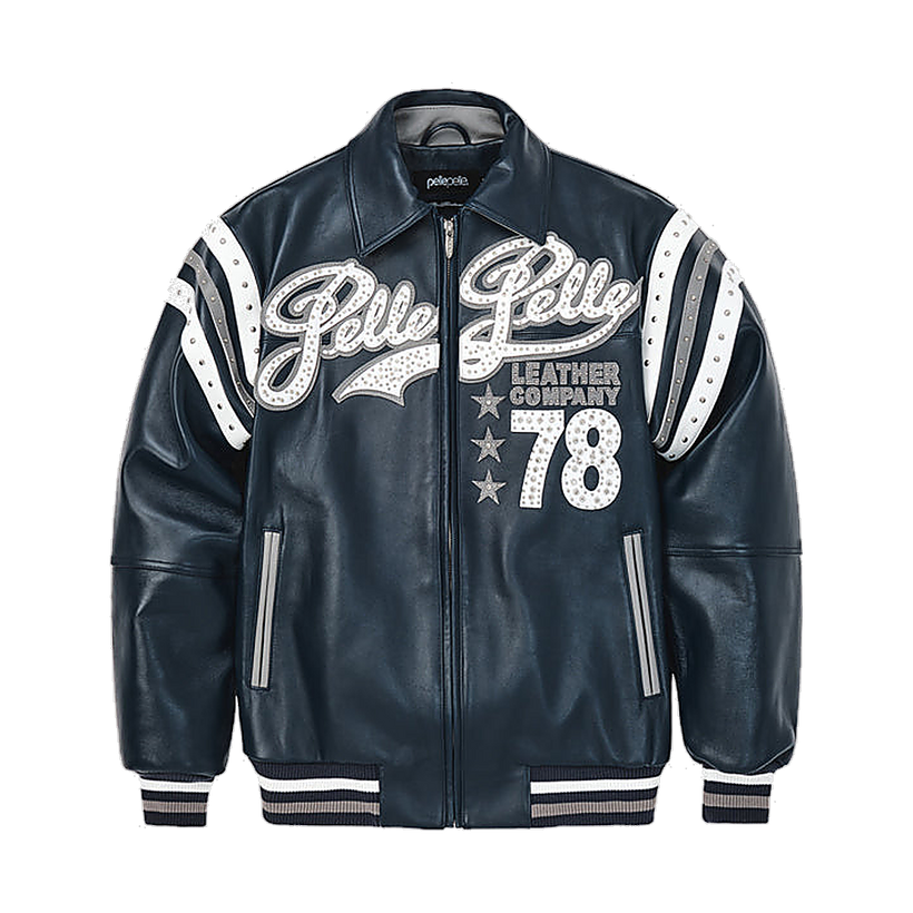 Encrusted Varsity جاكيت جلد (Navy) نسائي