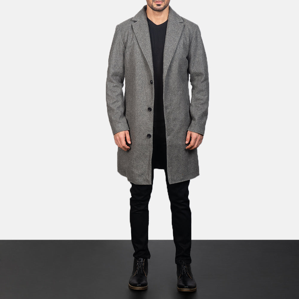 
تفاصيل مقربة of Notch & Button Hardware on Petrillo Grey Wool Single Breasted معطف جلد فاخر رجالي