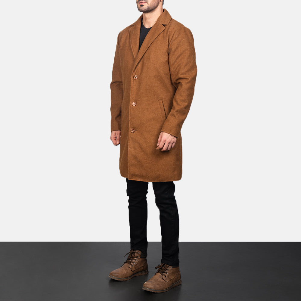 
Petrillo Khaki Wool Single Breasted معطف جلد فاخر رجالي - عرض جانبي يوضح قَصّة الأكمام المريحة