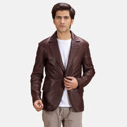 Radaron مبطن عنابي بليزر جلد رجالي in Maroon Sheepskin Leather - Front Profile View &amp; Tailored Silhouette | Buy Online