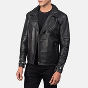 Black Cowhide Leather Biker Jacket - Back View Showing Tailored Shoulder Fit &amp; Clean Hemline