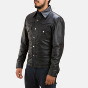 
Ranchson أسود Leather Shirt رجالي - عرض جانبي يوضح قَصّة الأكمام المريحة
