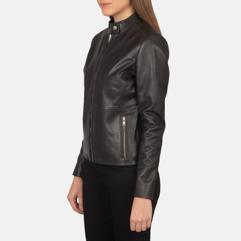 
Brown Sheepskin Leather Biker Jacket - عرض خلفي يوضح تفصيل الأكتاف المتقن والحاشية النظيفة