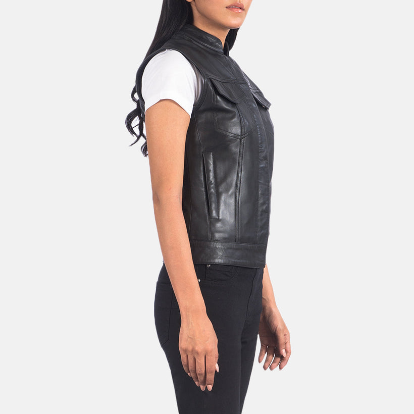 Rayne Moto أسود صديري جلد نسائي