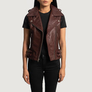 
Maroon Sheepskin Leather Biker Jacket - عرض خلفي يوضح تفصيل الأكتاف المتقن والحاشية النظيفة