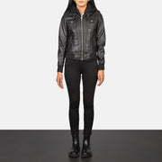Roslyn Hooded جاكيت بومبر جلد نسائي – alternate product view 3