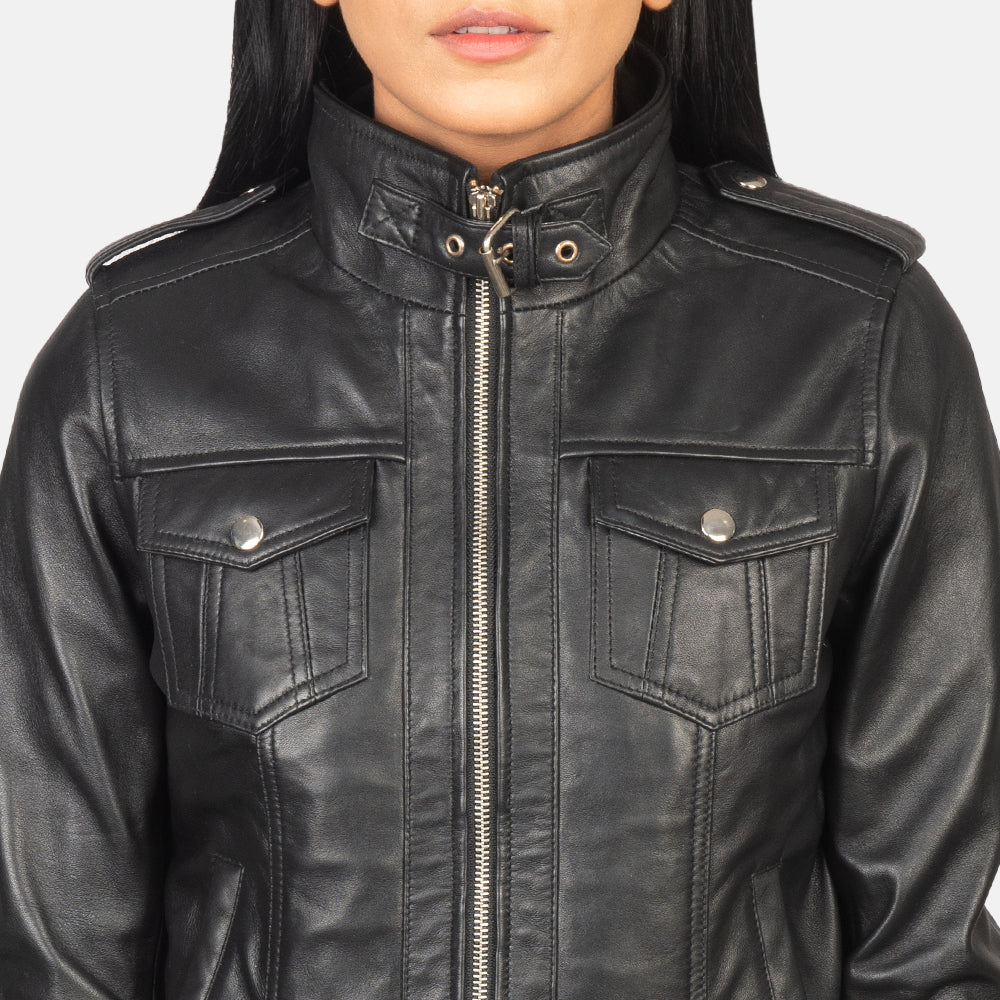 Roslyn Hooded جاكيت بومبر جلد نسائي – alternate product view 6