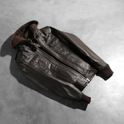 Rib Knit &amp; Hem Craftsmanship Construction Detail on Women's Roslyn Brown Hooded Leather Bomber Jacket