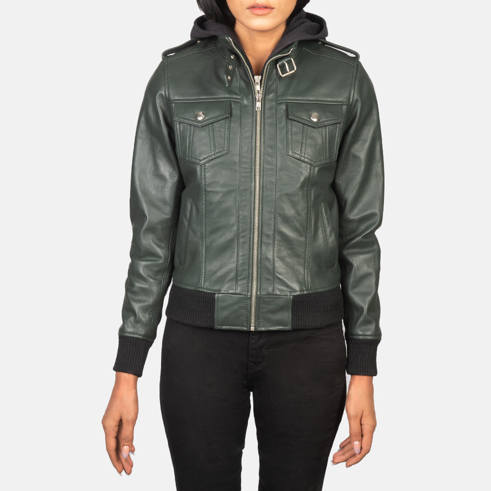 Roslyn Hooded جاكيت بومبر جلد نسائي – alternate product view 4