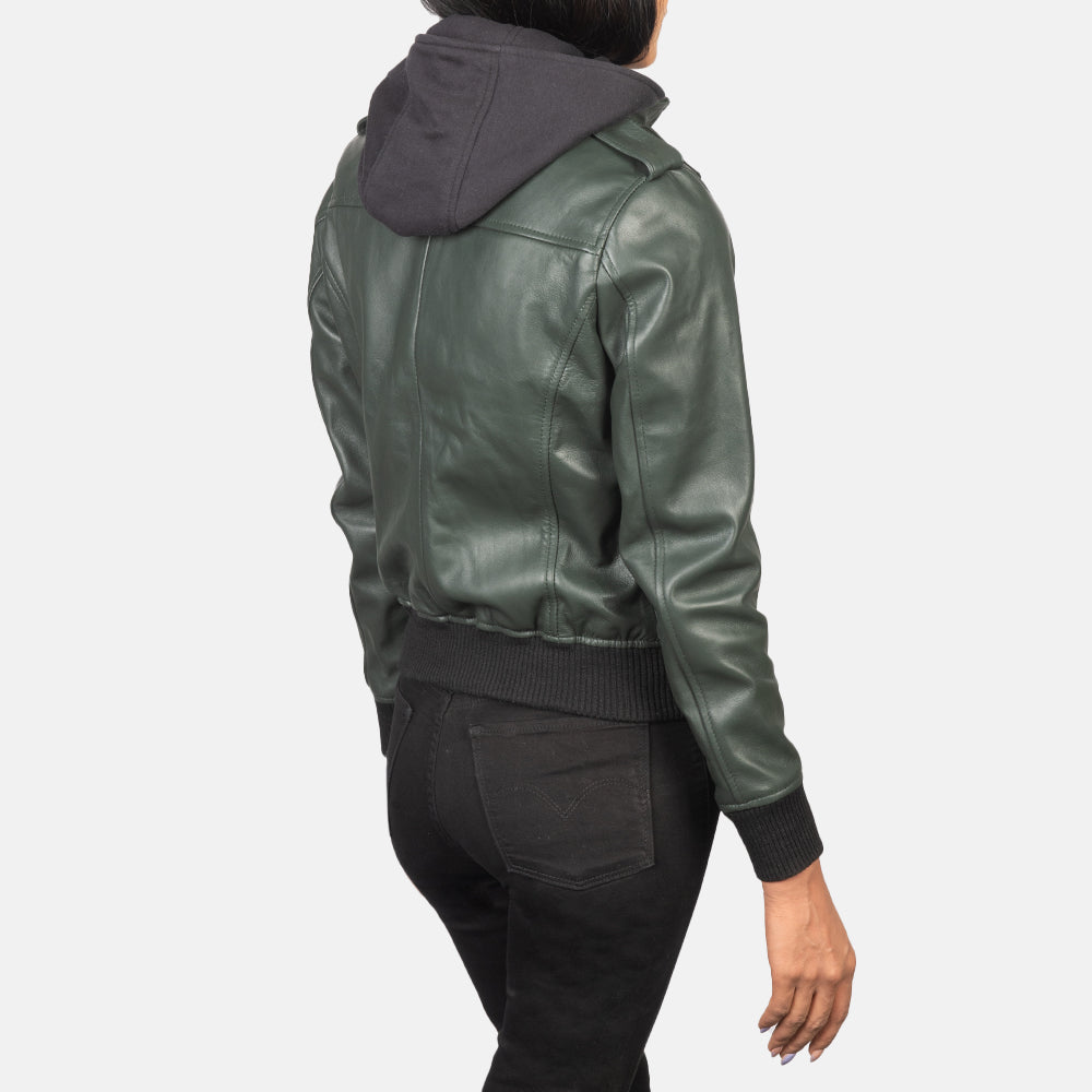 Roslyn Hooded جاكيت بومبر جلد نسائي – alternate product view 5