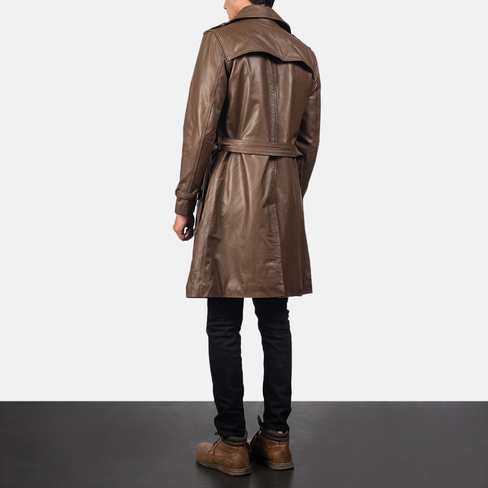 
Royson بني Leather Duster معطف جلد فاخر رجالي - عرض جانبي يوضح قَصّة الأكمام المريحة