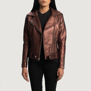 
Rumy Maroon Leather Biker Jacket - عرض جانبي يوضح قَصّة الأكمام المريحة