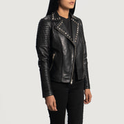 Black Sheepskin Leather Biker Jacket - Back View Showing Tailored Shoulder Fit &amp; Clean Hemline