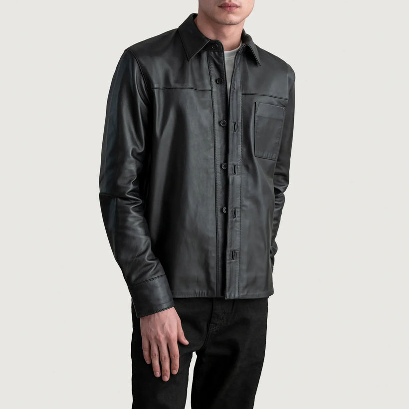 Scout أسود Leather Shirt رجالي