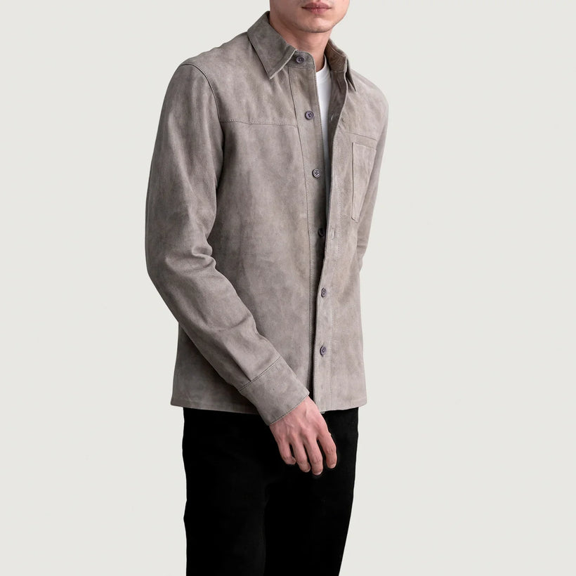 Scout Grey Suede Leather Shirt رجالي