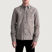 
Scout Grey Suede Leather Shirt رجالي رجالي - عرض جانبي يوضح قَصّة الأكمام المريحة