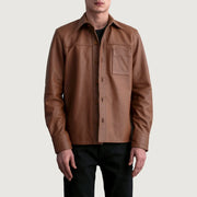 Scout Matte بني Leather Shirt رجالي in Matte Brown Cowhide Leather - Front Profile View &amp; Tailored Silhouette | Buy Online
