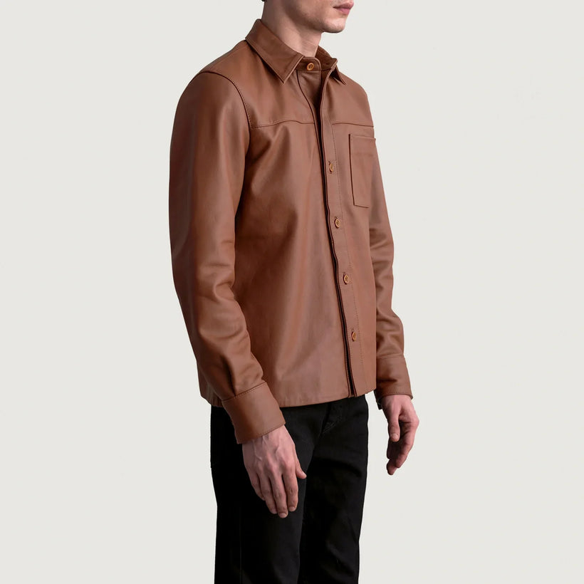 Scout Matte بني Leather Shirt رجالي