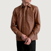 Scout Matte بني Leather Shirt رجالي - Lateral Side Profile View Showing Sleeve Cut &amp; Athletic Taper Fit