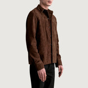 
Brown Goatskin suede Jacket - عرض خلفي يوضح تفصيل الأكتاف المتقن والحاشية النظيفة