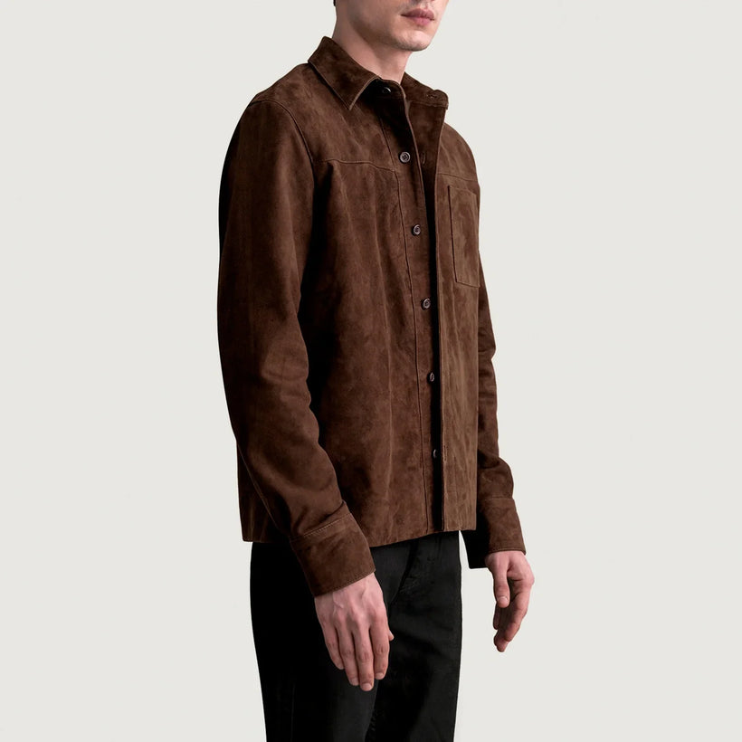 Scout Mocha Suede Leather Shirt رجالي