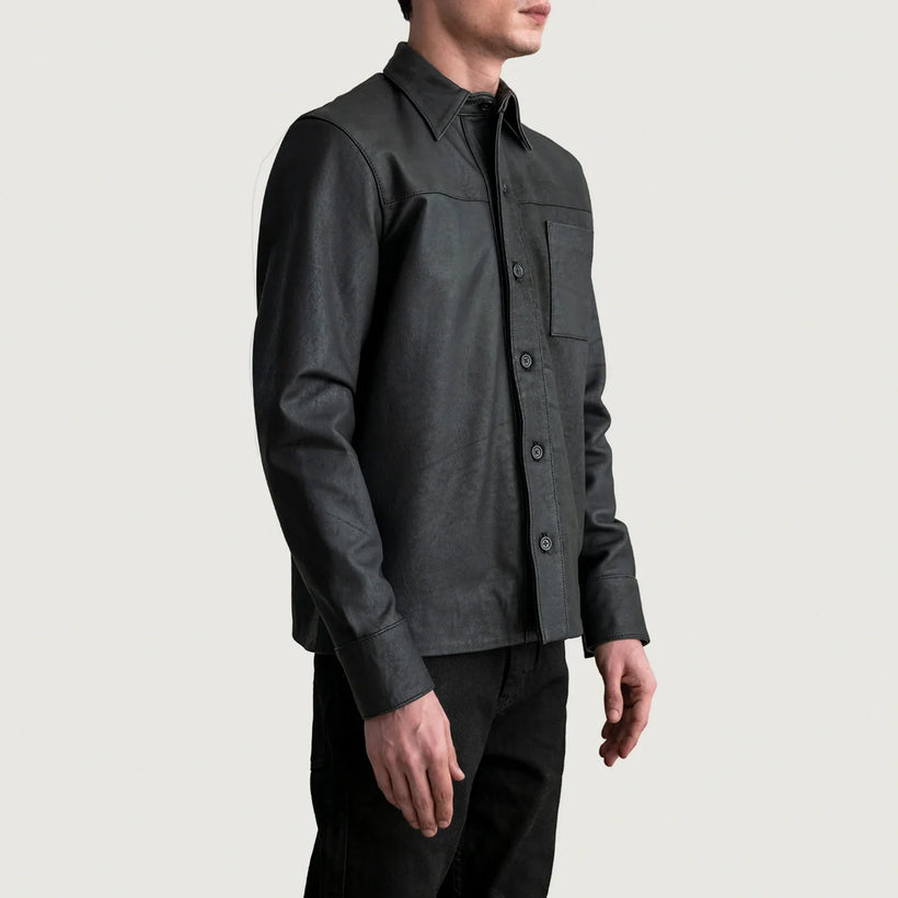 Scout Tumbled أسود Leather Shirt رجالي