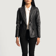 
Selina أسود بليزر جلد رسمي نسائي in Black Sheepskin Leather - عرض أمامي وقَصّة مفصلة أنيقة | شراء أونلاين عبر المتجر الرسمي
