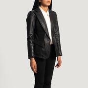 
Black Sheepskin leather Blazer - عرض خلفي يوضح تفصيل الأكتاف المتقن والحاشية النظيفة