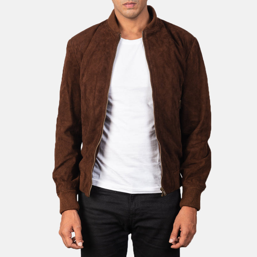Shane Mocha Suede جاكيت بومبر جلد رجالي
