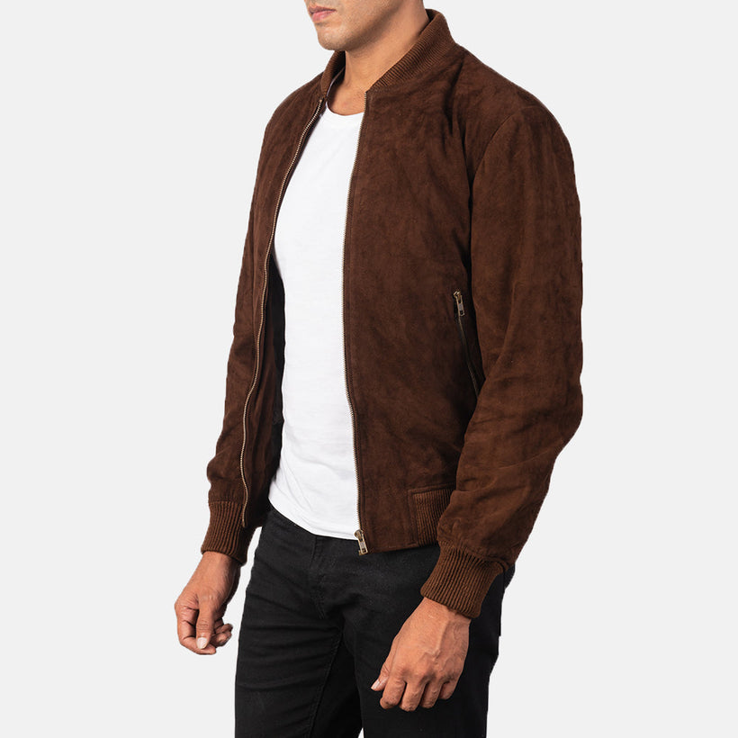 Shane Mocha Suede جاكيت بومبر جلد رجالي