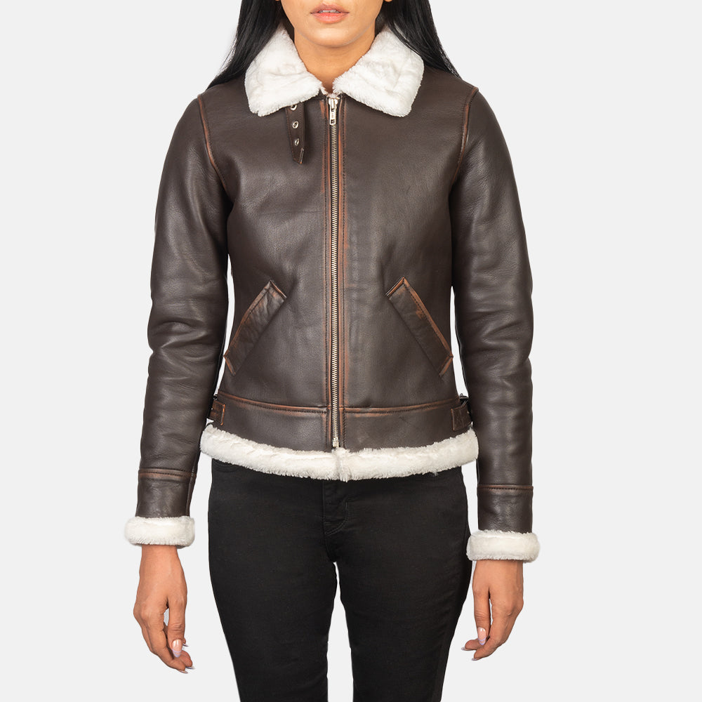 Sherilyn B-3 أسود جاكيت بومبر جلد نسائي – alternate product view 4
