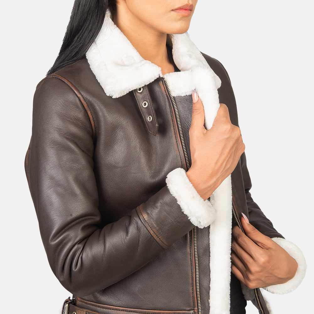 Sherilyn B-3 أسود جاكيت بومبر جلد نسائي – alternate product view 6
