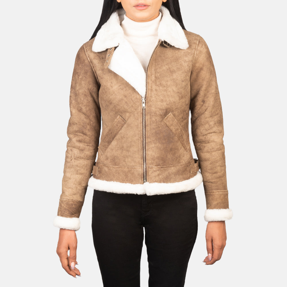 Sherilyn B-3 أسود جاكيت بومبر جلد نسائي – alternate product view 1