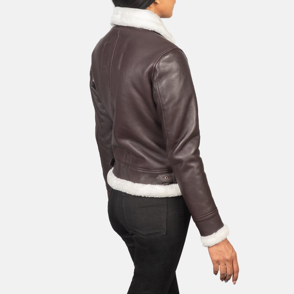 Sherilyn B-3 أسود جاكيت بومبر جلد نسائي – alternate product view 5