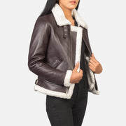 Sherilyn B-3 أسود جاكيت بومبر جلد نسائي – alternate product view 6
