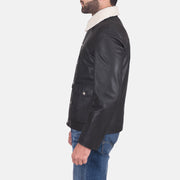 
Black Goatskin Leather Aviator Jacket - عرض خلفي يوضح تفصيل الأكتاف المتقن والحاشية النظيفة