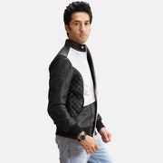 Black Sheepskin Leather Bomber Jacket - Back View Showing Tailored Shoulder Fit &amp; Clean Hemline