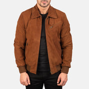 Men's Tomchi بيج Suede جاكيت جلد رجالي in Brown Goatskin Suede - Front Profile View &amp; Tailored Silhouette | Buy Online