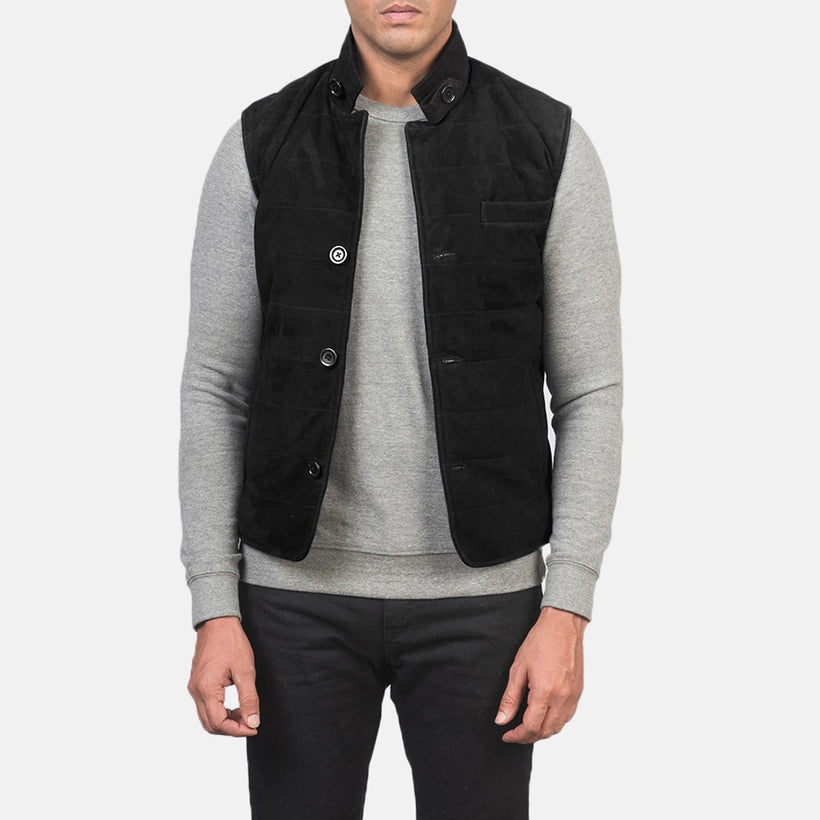 Tony أسود Suede Vest رجالي