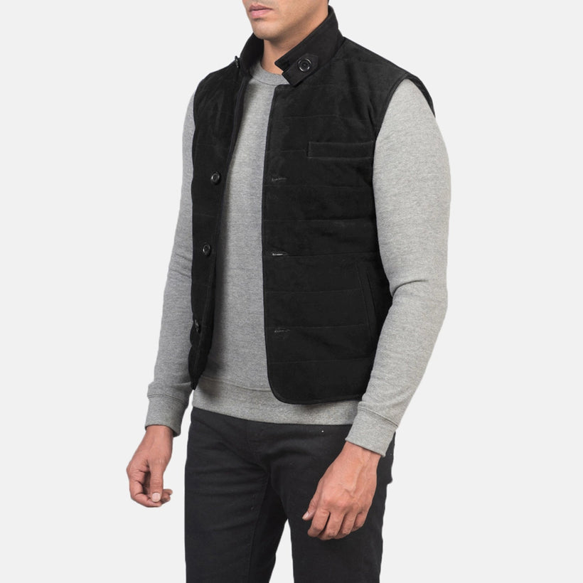 Tony أسود Suede Vest رجالي