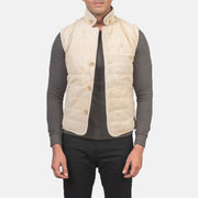 Men's Tony Off-White Suede Vest رجالي in Off-White Goatskin Suede - Front Profile View &amp; Tailored Silhouette | Buy Online