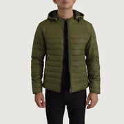 
Tyler أخضر Hooded Puffer جاكيت جلد رجالي in Green Full-Grain Leather - عرض أمامي وقَصّة مفصلة أنيقة | شراء أونلاين عبر المتجر الرسمي