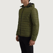 
Green Full-Grain Leather Hooded Jacket - عرض خلفي يوضح تفصيل الأكتاف المتقن والحاشية النظيفة