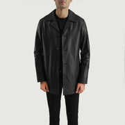 Black Cowhide (Lt-071) leather Coat - Back View Showing Tailored Shoulder Fit &amp; Clean Hemline